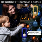 DECORKEY Lantern Decorative Outdoor&Indoor, 17''&13'' Set of 2 Blue Metal Candle Lanterns Decor, Modern Hanging/Tabletop Candle Holders for Home Porch Patio Wedding Christmas Fall Decorations