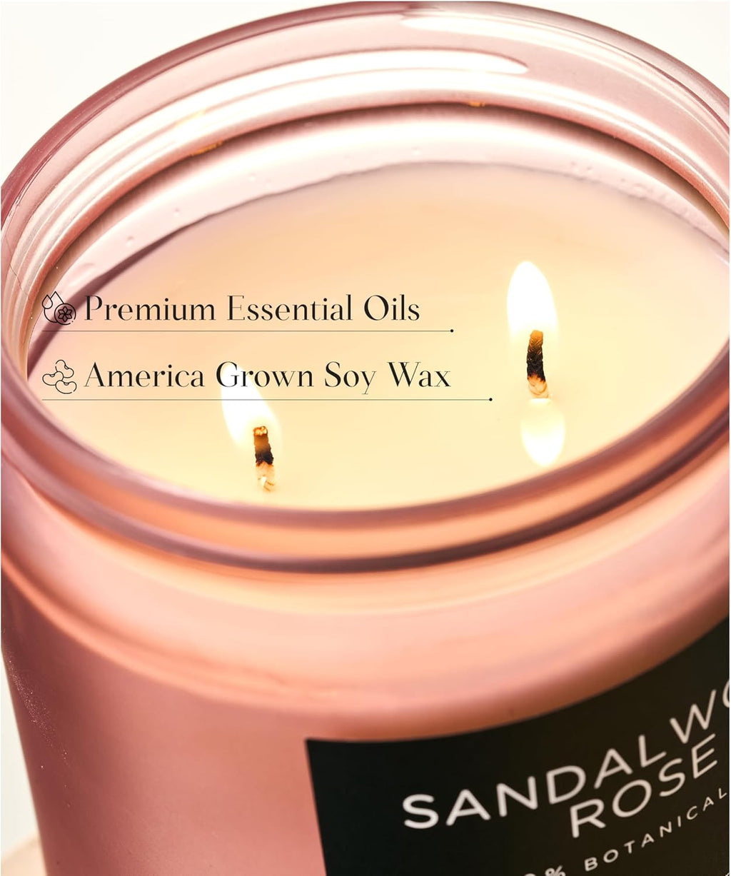 M&SENSE Sandalwood Rose Scented Candle - 11.6oz Natural Soy Wax Non Toxic 70-Hour Burn Long Lasting Candle, 2-Wick Strong Scent for Home - Slow-Burning Housewarming Gift for Men & Women