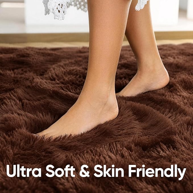10x14 Extra Large Brown Fluffy Area Rug Non-Slip - Image 5