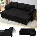 84 Inches Fabric Sectional Sofa w/Pull Out Sofa Bed & Adjustable Back, Tufted L Shaped Couch w/Storage Chaise, Sleeper Sectional Sofa w/USB Port & Cup Holders for Living Room, Black