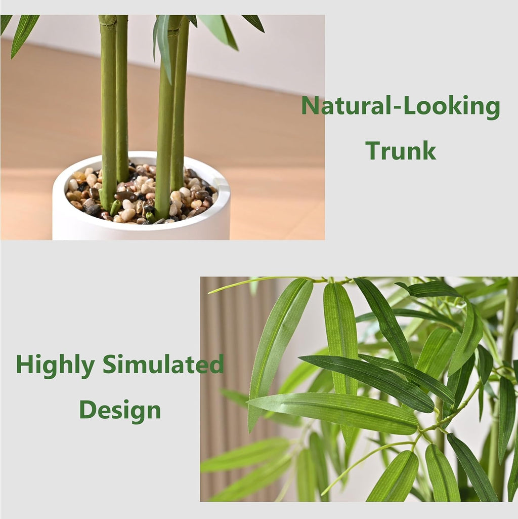 Artificial Tree Fake Plants, Artificial Bamboo Tree 7FT Tall in White Potted, Artificial Tree Indoor Decor Bamboo Silk Tree with Natural Wood Trunk, for Home Office Living Room Modern