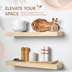 Homeforia 24 inch Natural Floating Shelf, High End Solid Real Wood 24inch Small Floating Shelves for Wall Mounted, Natural Wooden Floating Shelves, Heavy Duty Bracket, 24 X 6.5 X 1.75 in, Set of 3
