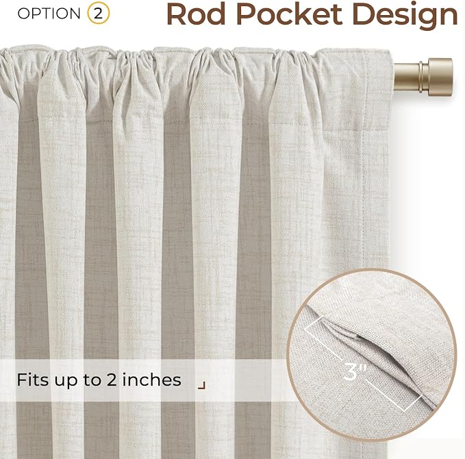 INOVADAY Extra Wide 100% Blackout Linen Curtains - Image 4