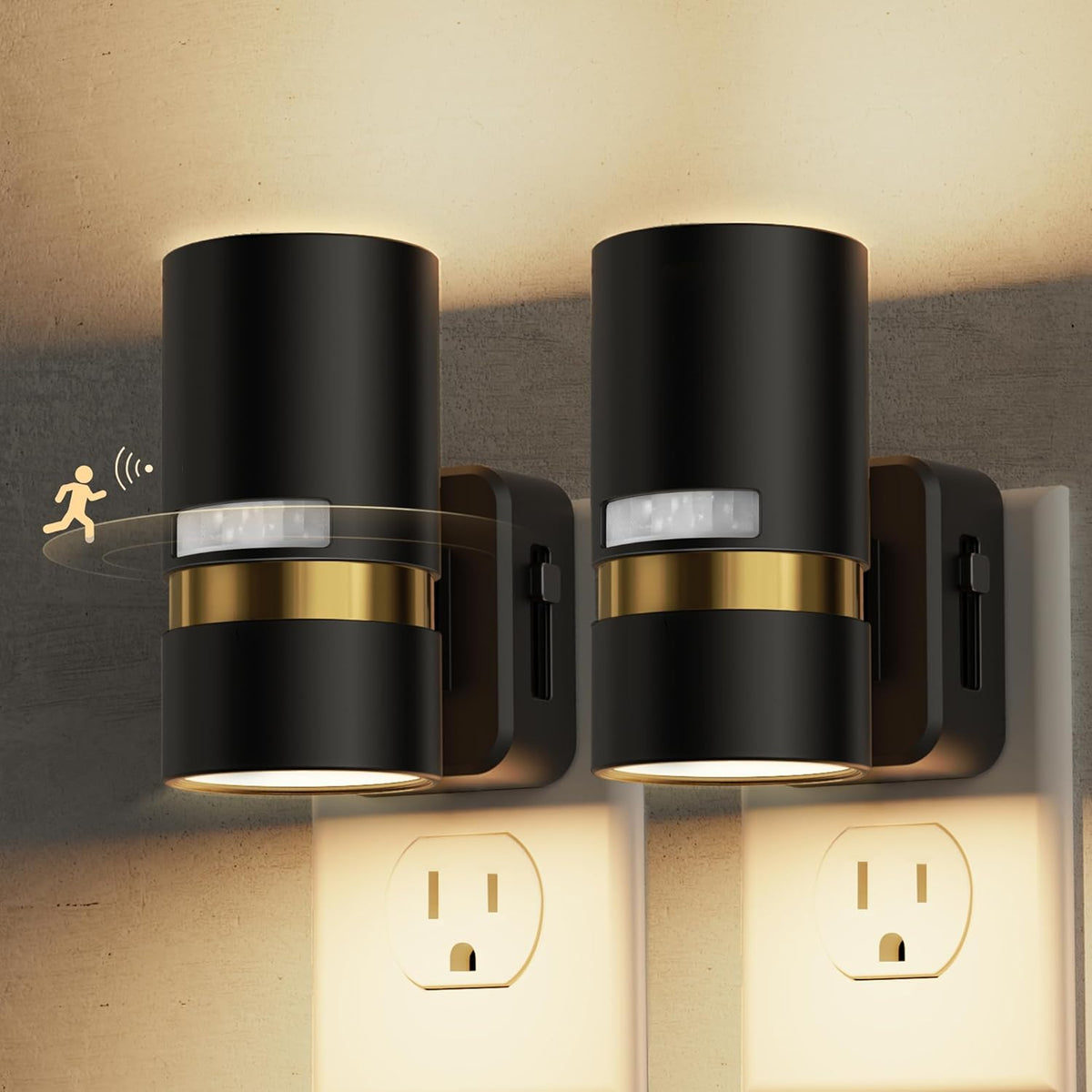 L LOHAS LED Motion Sensor Night Light Plug in, Night Lights Plug into Wall with Adjustable Brightness, 3000K Warm White, 1W Energy-Saving Nightlight for Bathroom Bedroom Kitchen Hallway, 2 Pack