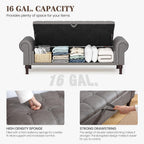 YOUDENOVAn 60”Bench with Storage, Upholstered Tufted Button Window Bench with Plenty Hidden Storage Space,Faux Leather Ottoman Bench for Bedroom, Living Room, Entryway，Grey