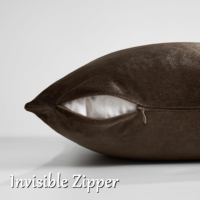 GIGIZAZA Brown Velvet Pillow Covers 16x16 Decorative Pillows Pack of 2 | Throw - Image 4
