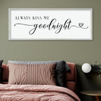 comurdyo Always Kiss Me Goodnight Sign for Bedroom Above bed Wall Decor 40''×15'' Large Wood Frame For Couples Over Bed Hanging Wall Art (White)