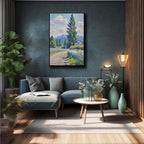 Countryside wildflowers landscape canvas poster natural plant flower artwork retro pastoral flower path suitable for farmhouse decoration
