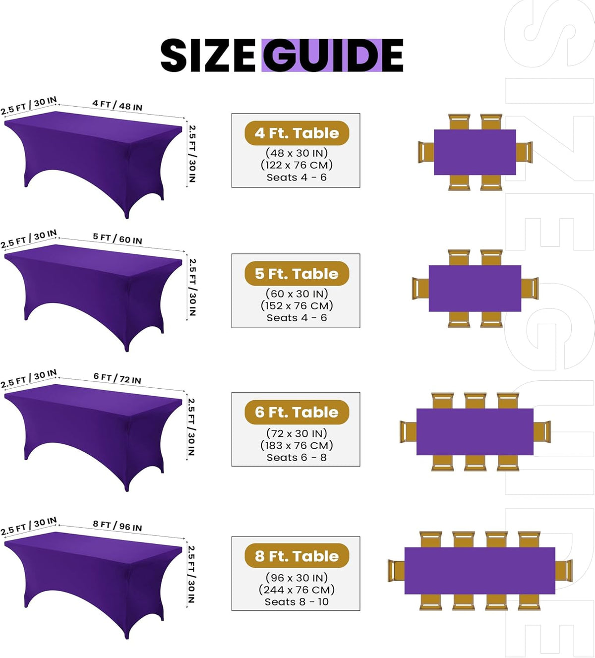 Utopia Kitchen 6ft Spandex Table Cloth Rectangle [2 Pack, Purple] 200GSM Premium Stretch Washable and Wrinkle Resistant Table Cover Fitted for Event, Wedding, Banquet [72Lx30Wx30H Inch]