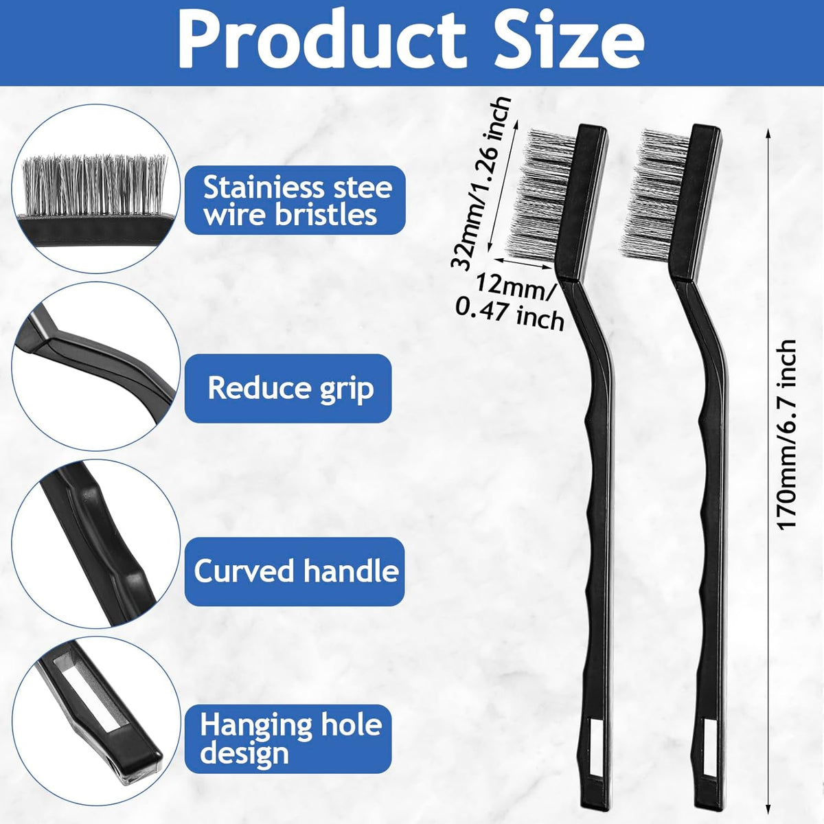 Jeffbaubl 30 Pieces Mini Wire Brush,6.7 Inch Stainless Steel Scratch Brushes,Wire Bristles Brush,Curved Handle Masonry Brushes Wire Bristle for Cleaning Welding Slag and Rust