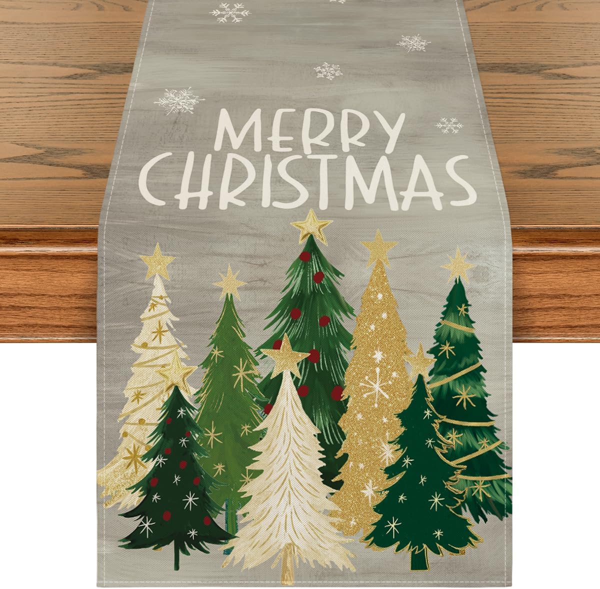 Artoid Mode Xmas Trees Snowflakes Gray Merry Christmas Table Runner, Winter Seasonal Kitchen Dining Table Decoration for Home Party Decor 13x72 Inch