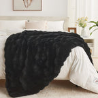 Lotus Karen Faux Fur Blanket Black - Big Bubble Rabbit Fluff King Throw for The Bed Large Fluffy Fuzzy Cozy Thick Furry Plush Shaggy Blankets 108x90 Inches