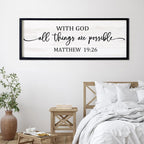 With God All Things are Possible Framed Wall Art, 40''×15'' Positive Holy Religious Rustic Bible Verse for Christian God Jesus Christ Prayer, Vintage Horizontal Inspirational Catholic Scripture Decor