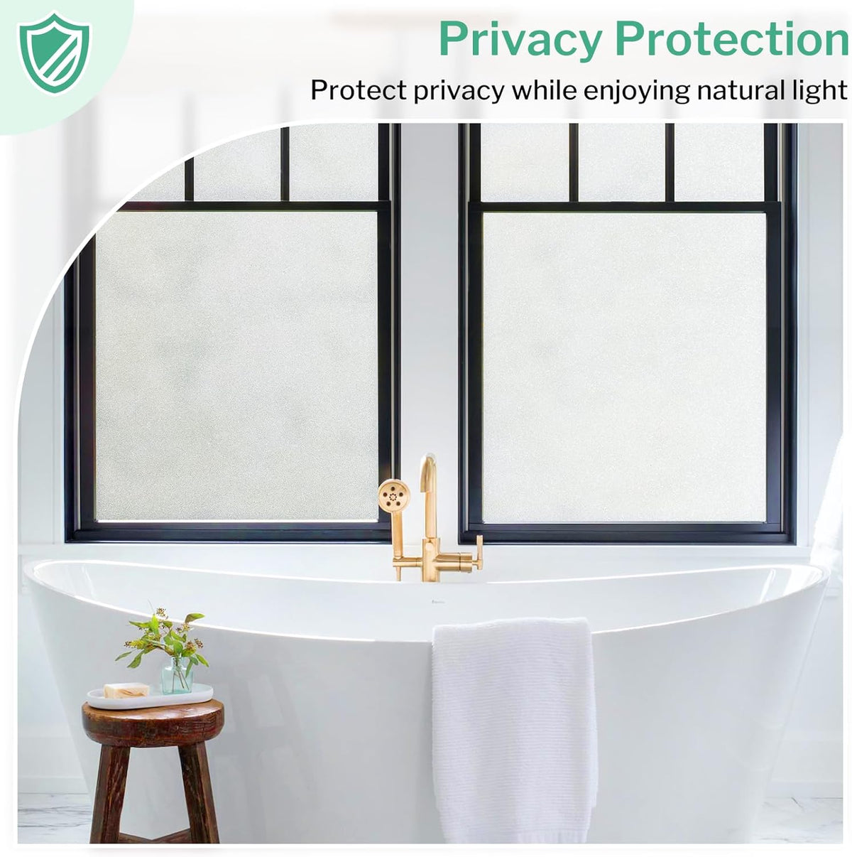 DOWELL Window Privacy Film, Frosted Glass Window Film, Static Cling Non-Adhesive Glass Clings, Sun Blocking Opaque Coverings, Reusable Door Stickers for Bathroom Home Office, Pure, 35.4" x 157.5"