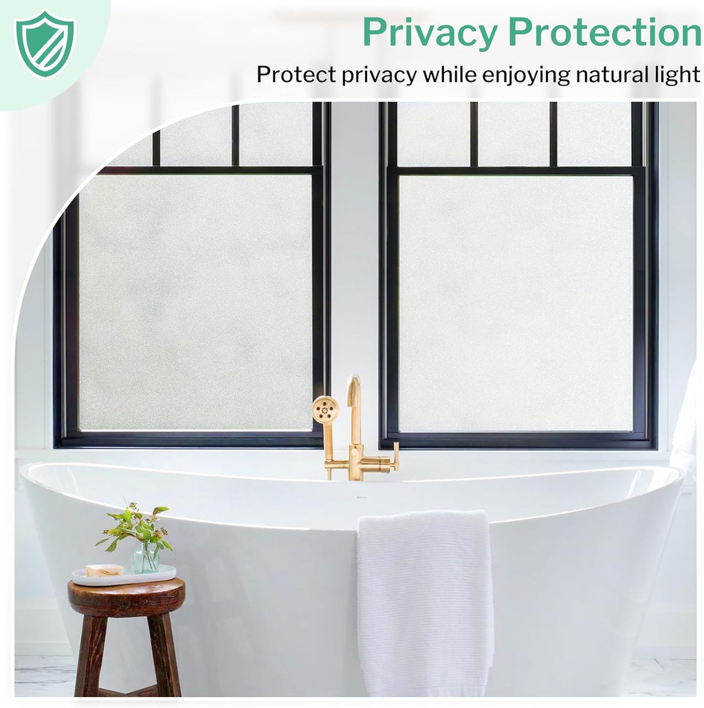 DOWELL Window Privacy Film, Frosted Glass Window Film, Static Cling Non-Adhesive Glass Clings, Sun Blocking Opaque Coverings, Reusable Door Stickers for Bathroom Home Office, Pure, 17.5"x118.1"
