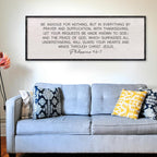 LuZhiQiang Be Anxious for Nothing Wall Decor 32"×12" Philippians 4:6-7 Bible Verse Sign Large Christian Scripture Wood Framed Hanging Decor (Black)