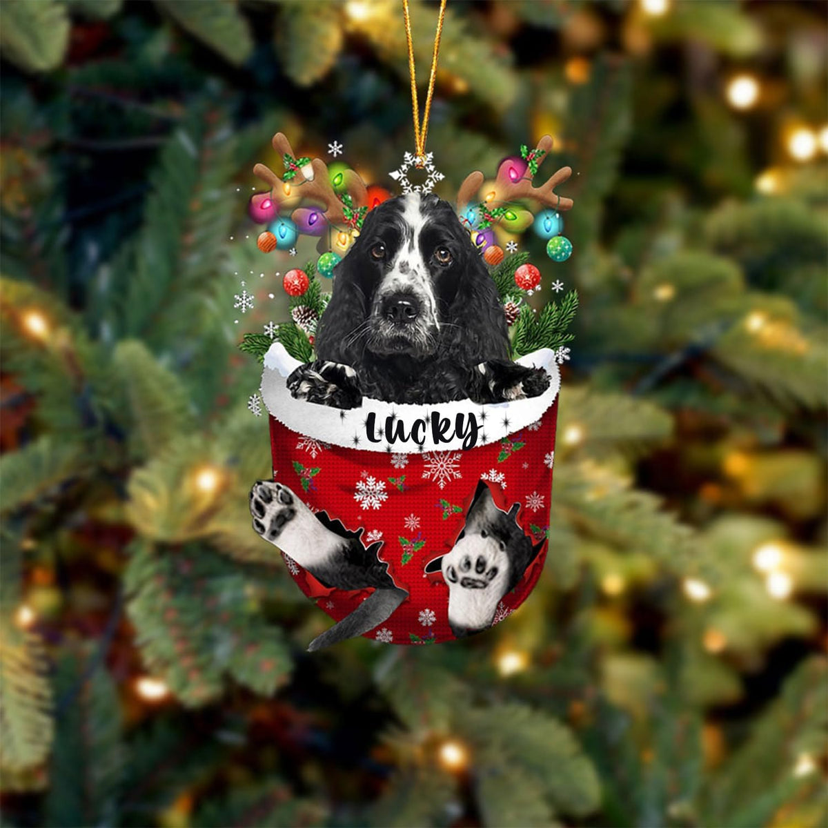 Cocker Spaniel 1 Dog Christmas Ornament, Cocker Spaniel 1 in Snow Pocket Christmas Tree Ornament, Dog Lovers Gift Idea Xmas Decor, Christmas Decorations for Tree, Christmas Ornament Gift for Dog Lover