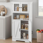 GarveeHome 54in Tall Bathroom Cabinet, Farmhouse Storage Cabinet with Glass Doors and Adjustable Shelves, Freestanding Kitchen Pantry Cabinets, Cupboard for Living Room, Dining Room, White