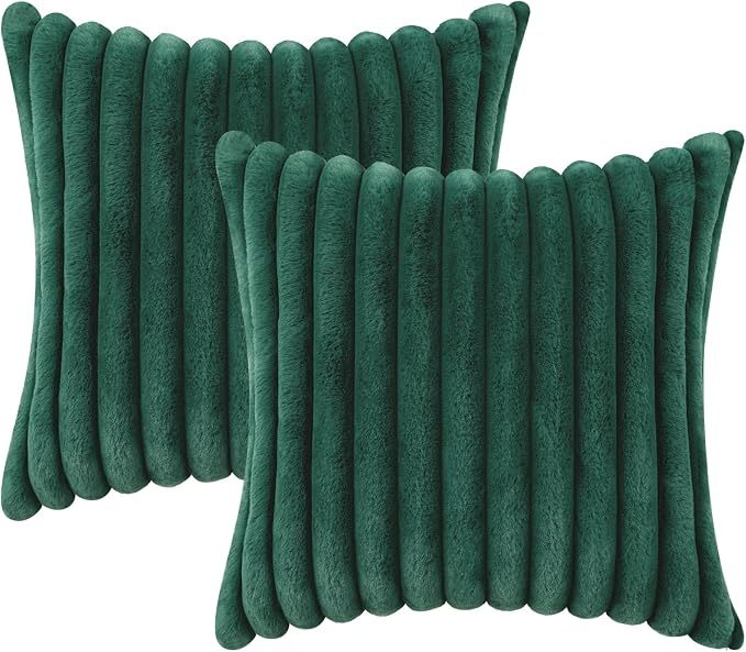 decorUhome Fall Faux Fur Throw Pillow Covers 24x24 Set of 2 Christmas Green | - Image 9