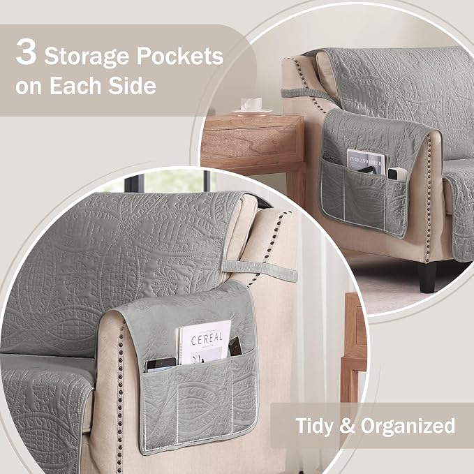 Cool Gray Loveseat Covers for 2 Cushion Couch, Water-Repellent Covers for Sofa - Image 4