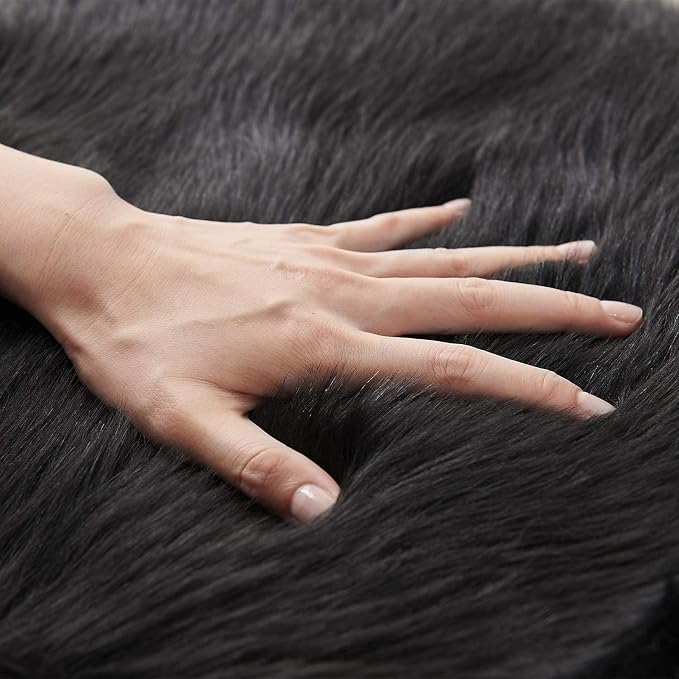 SERISSA 3x5 Fluffy Black Faux Fur Area Rug - Image 4
