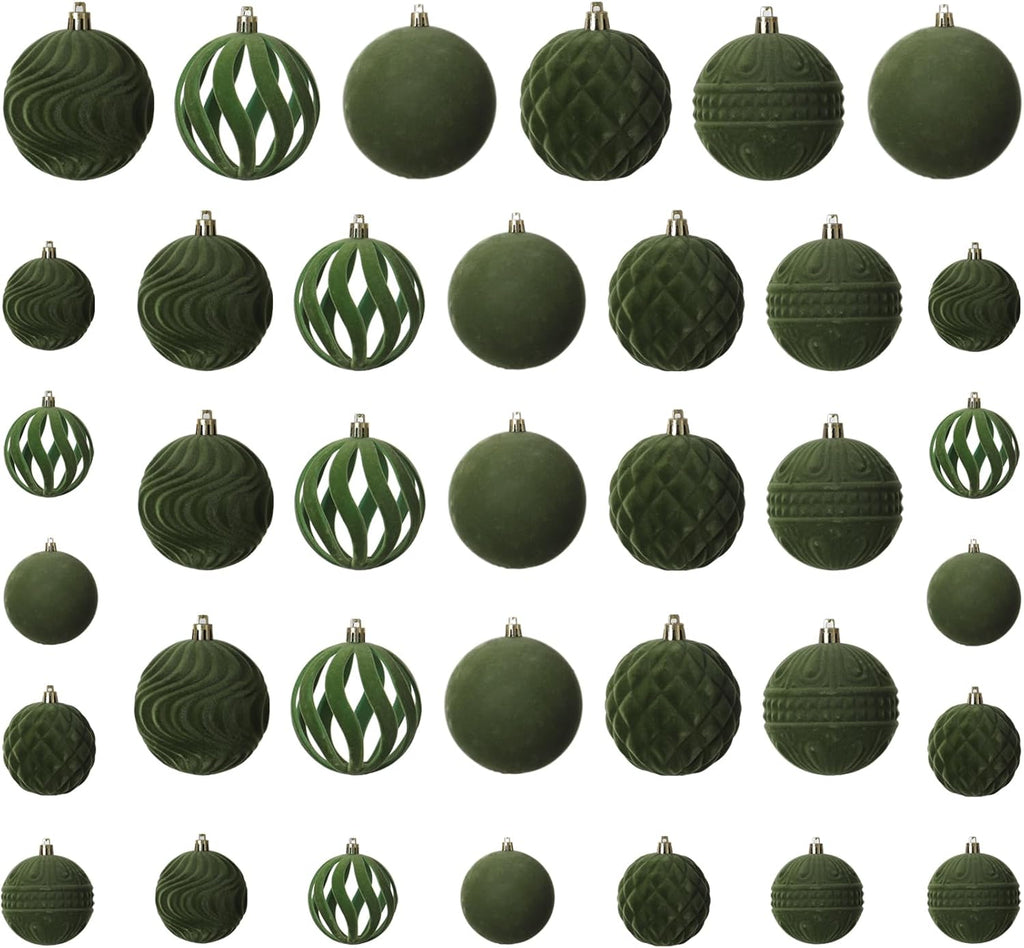 36pcs Velvet Ornaments for Christmas Trees, Flocked Christmas Balls Sets Assortment for Xmas Tree Holiday Decor