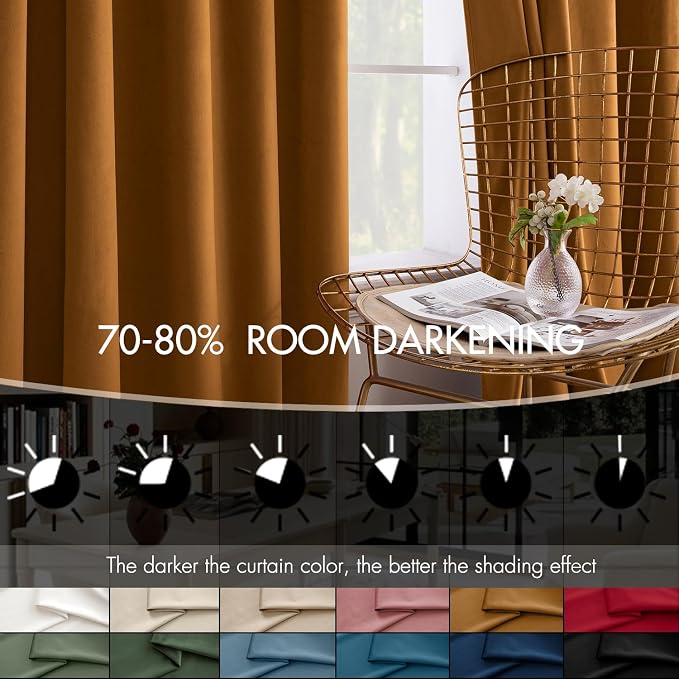 MIULEE Velvet Curtains 50W x 96L 2 Panels Golden Brown Blackout Curtains | - Image 4