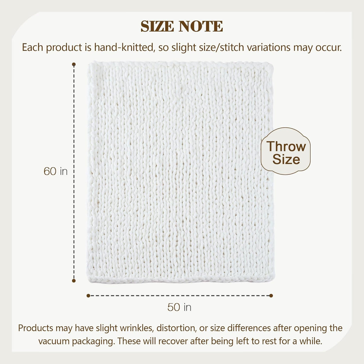Carriediosa Chunky Knit Throw Blanket 50" X 60", 100% Hand Made Large Chenille Loop Yarn Soft Fluffy Throws for Couch Sofa Bed, Big Crochet Cozy Heavy Thick Cable Woven Blankets, Snow White