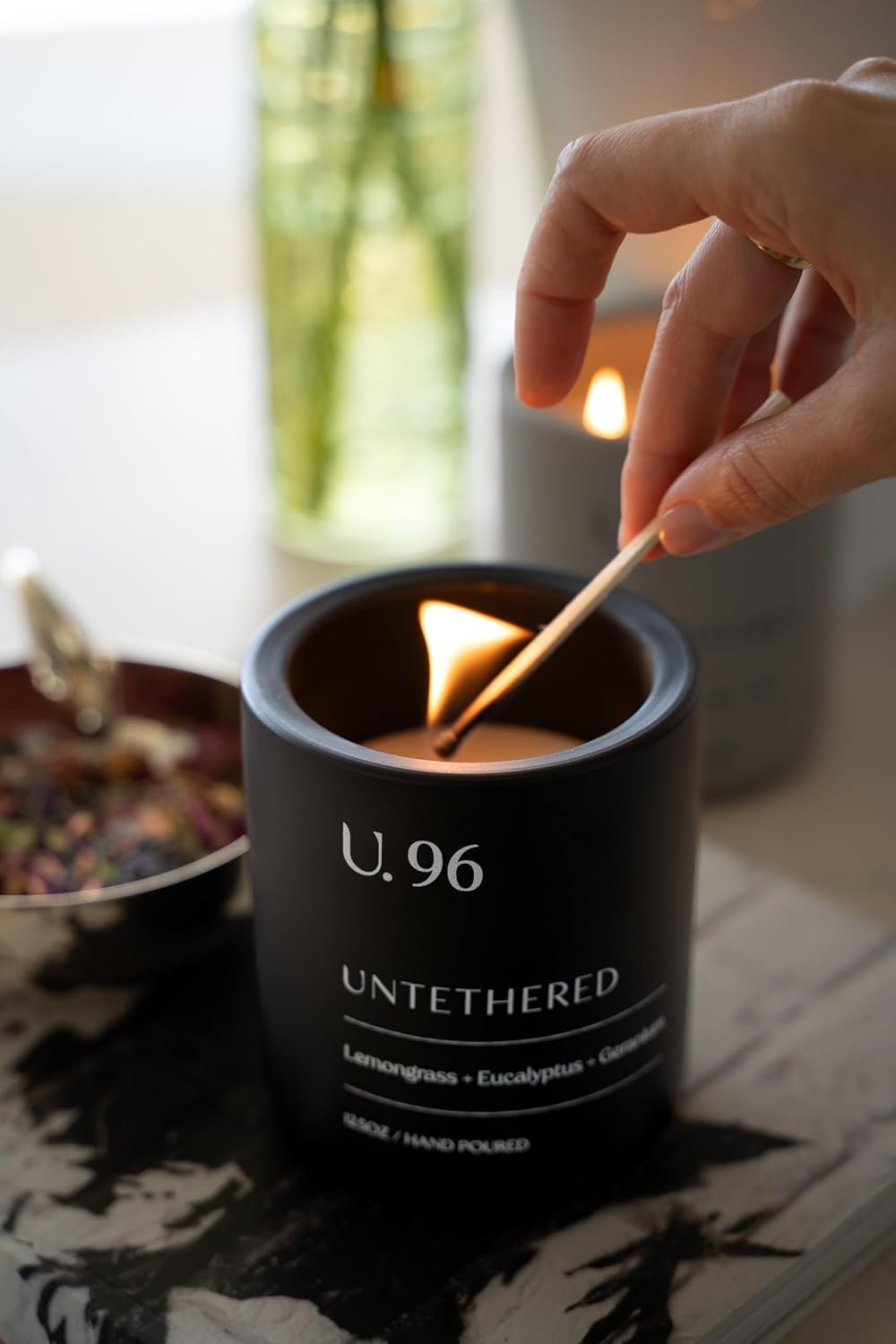 U.96 Luxury Scented Candle – Lemongrass, Eucalyptus & Amber | Hand-Poured in USA w/ 100% Natural Coconut & Apricot Wax | Double Wick, Long-Lasting Aromatherapy Candle for Home, Gift, & Rest (12.5 oz)