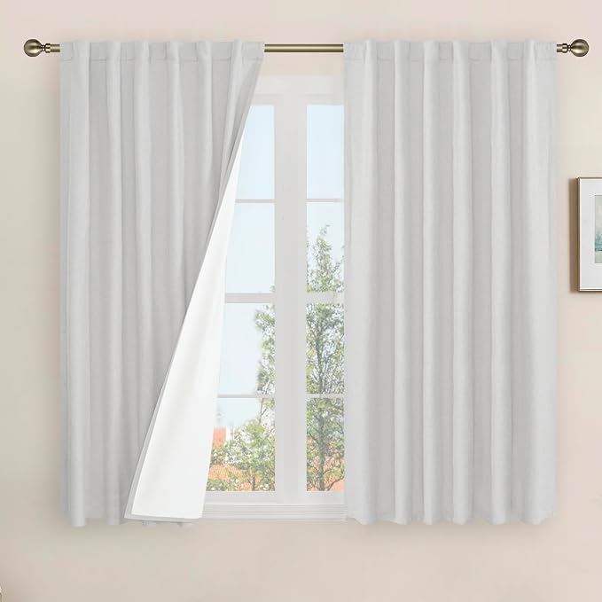 54 Inch Light Grey Linen Full Blackout Window Curtains by LAMIT