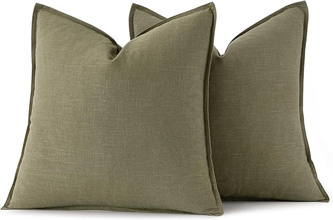 MIULEE Decorative Linen Pillow Covers 20x20 Inch Light Olive Green | Boho - Image 6