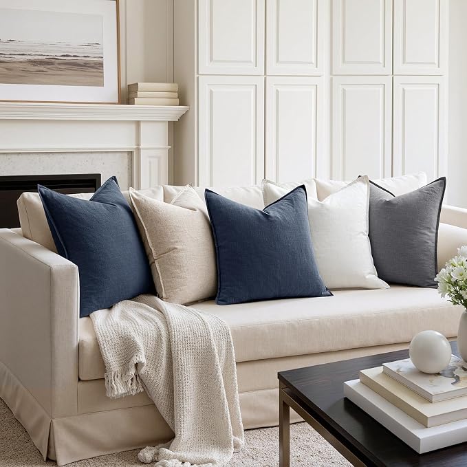 MIULEE Decorative Linen Pillow Covers 20x20 Inch Indigo Blue | Boho Farmhouse​ - Image 4