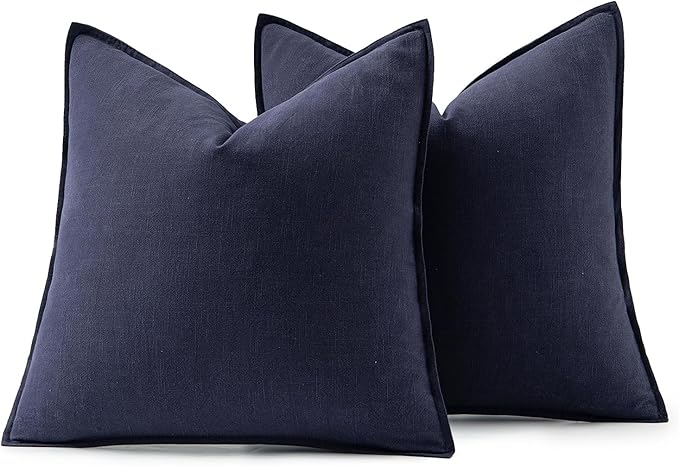 MIULEE Decorative Linen Euro Sham Pillow Covers 22x22 Inch Navy | Boho - Image 6