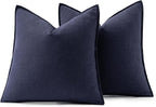 MIULEE Decorative Linen Euro Sham Pillow Covers 22x22 Inch Navy | Boho - Image 6