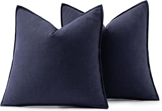 MIULEE Decorative Linen Pillow Covers 20x20 Inch Navy | Boho Farmhouse​ - Image 6