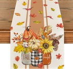 Artoid Mode Thankful Fall Pumpkin Leaves Floral Vases Table Runner, Autumn Thanksgiving Kitchen Dining Table Decoration for Home Party Decor 13x90 Inch