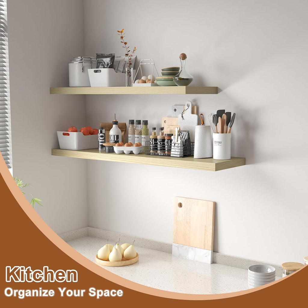 40 Inch Floating Shelf 1 Pack Large Floating Shelves for Wall No Drilling Accessories Included Deep Wall Shelves for Living Room Kitchen Farmhouse 40" W x 12" D x 1.2" Oak