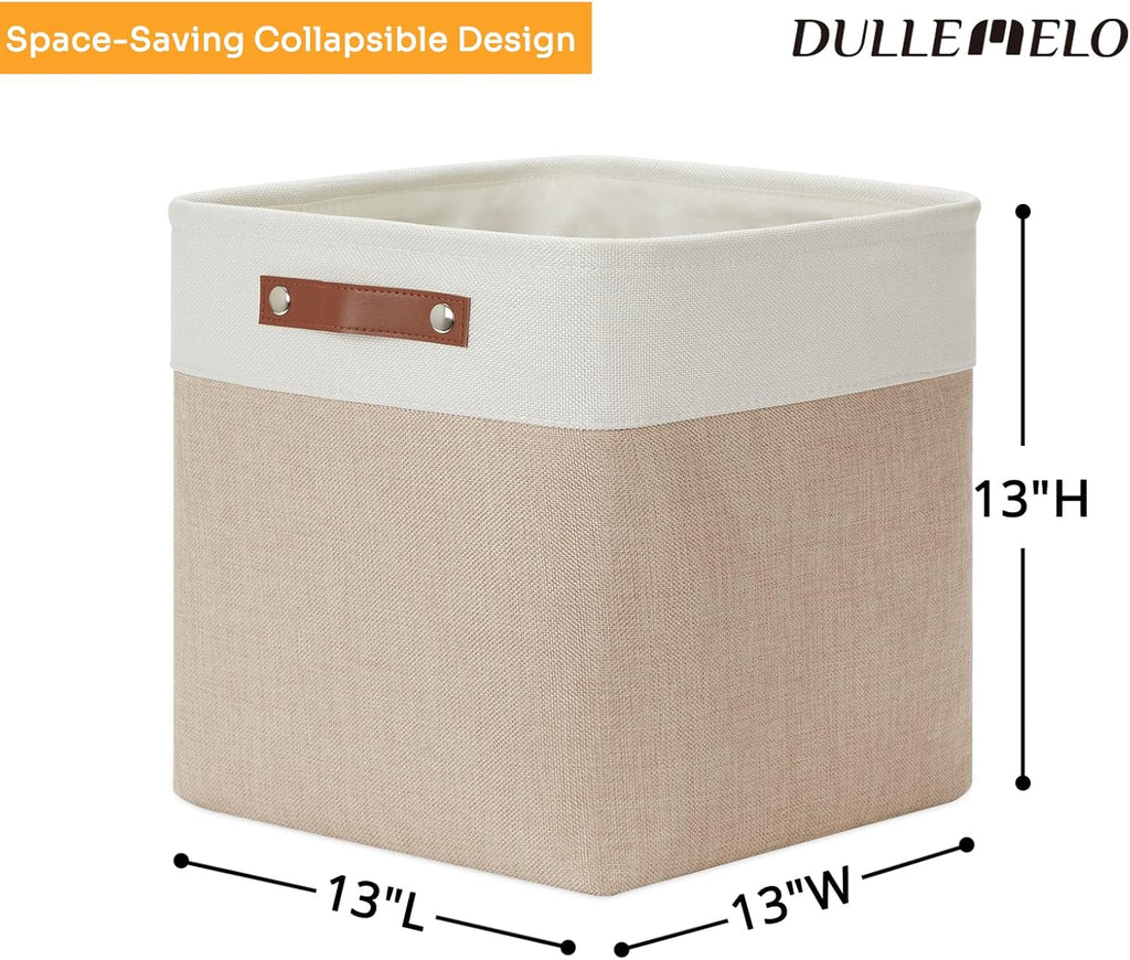 DULLEMELO Fabric Storage Cubes,13 inch Cube Stroage Bins for Empty Gift Basket,Toy Nursery Storage Linen Closet Organizers and Storage Baskets Shelves Bins(White&Khaki)