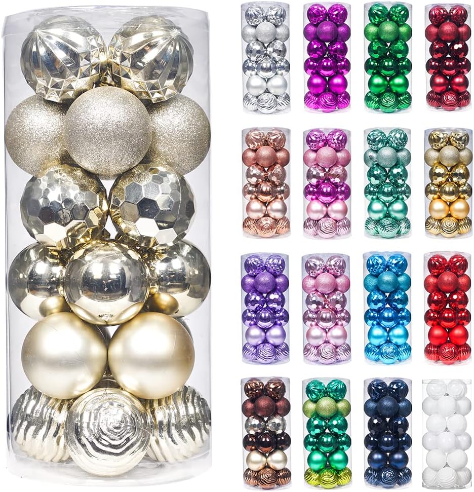 XmasExp 24ct Christmas Ball Ornaments Shatterproof Xmas Tree Hanging Balls Decorations Perfect for Holiday Wedding Christmas Decor (Champagne, 2.36")