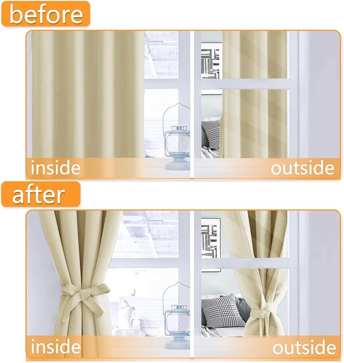 Blackout Curtains for Bedroom, Light Beige, 38 x 45 Inch, 2 Panels | Thermal - Image 4