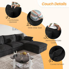 JACH Sectional Couches for Living Room, Cloud Sectional Couch with Deep Seat, Love Seat Modular Sofa with Chaise, Covers Removeable & Washable, Sofas Furniture for Living Room, Black