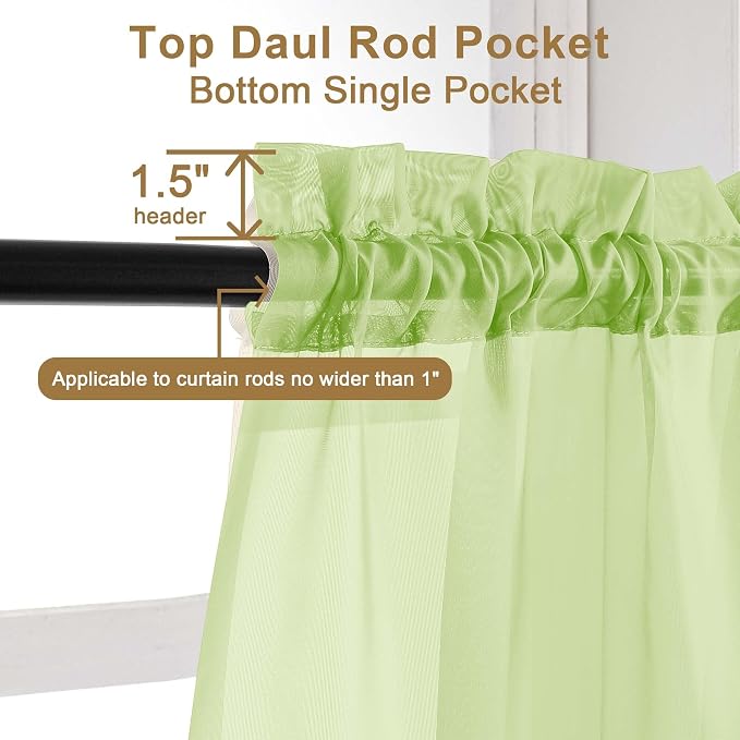 Chyhomenyc Sheer Curtains 36 inch Length 2 Panels Set, Light Filtering Voile - Image 5
