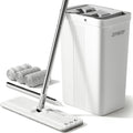 JOYMOOP Mop and Bucket with Wringer Set, White Flat Squeeze Bucket Set for Floor Cleaning, Wet Dry Wall Cleaner with Long Handle, Hardwood Floor Mop-3 Microfiber Cloths