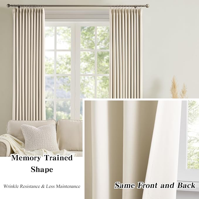 Cream Beige Blackout Curtains 100 Inches Long, Vertical Draft Privacy Window - Image 6
