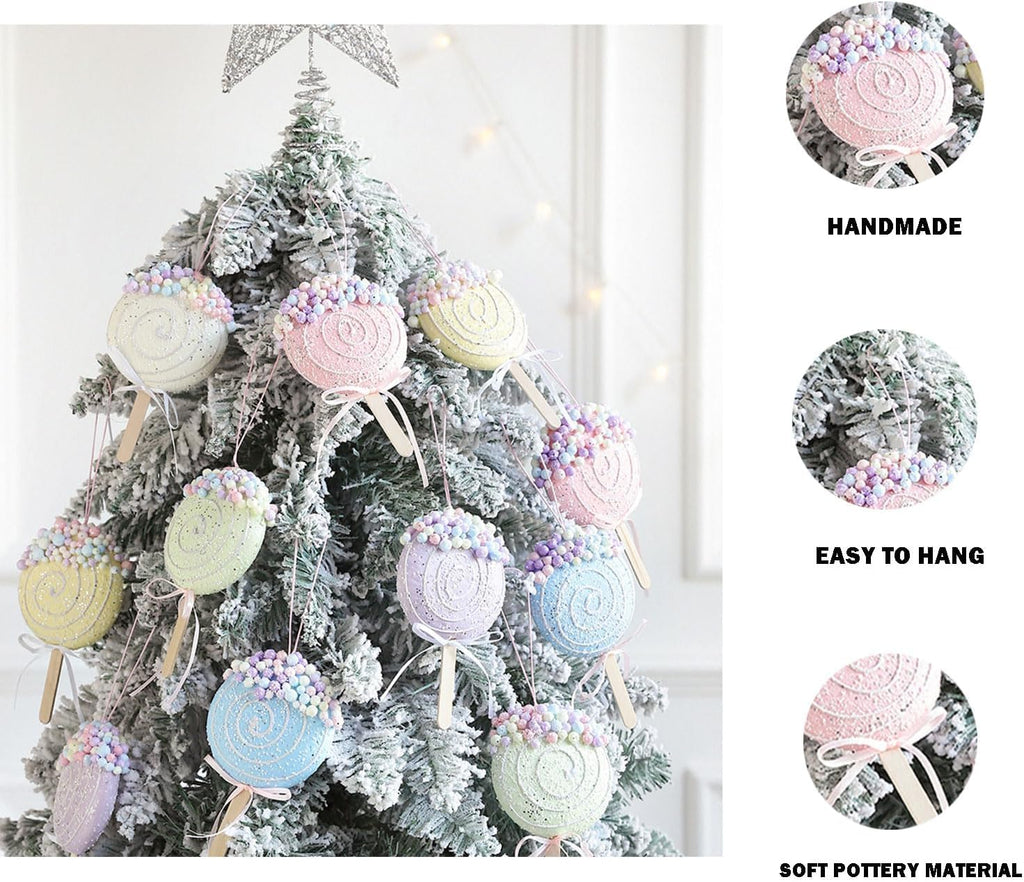 Lollipop Party Decorations Ornaments,6pcs Hanging Christmas Tree Lollipop Ornaments, Macaron Color Mini Dessert Lollipop Pendant Set for Xmas New Year Birthday Home Party Supplies (Lollipop)
