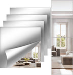 Full Length Wall Mirror Tiles, 12'' x 14'' x 4PCS, Acrylic Unbreakable Full Body Mirror for Bedroom Squares Shatterproof Mirror Sheets Wall Mounted for Home Gym Door
