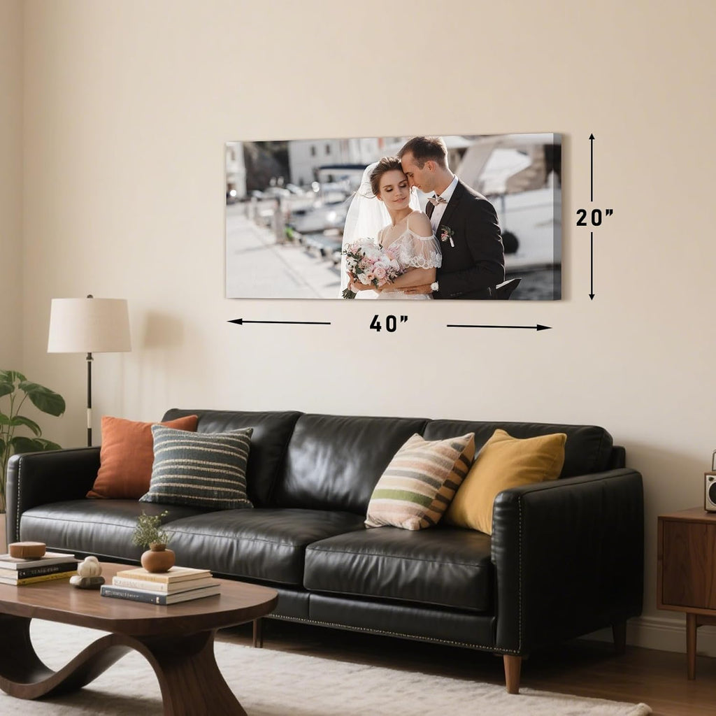 Personalized Custom Canvas Prints with Your Photos & Text, Customized Picture Print, Transform Own Images Into Framed Wall Art Digitally Printed Photo to Canvas, Keepsakes Gifts for Family 40x20’’
