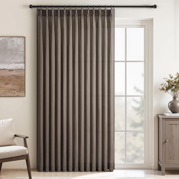 Topfinel 96 Inches Long Pinch Pleated Semi Sheer Curtains, Dark Flax Blended by Topfinel