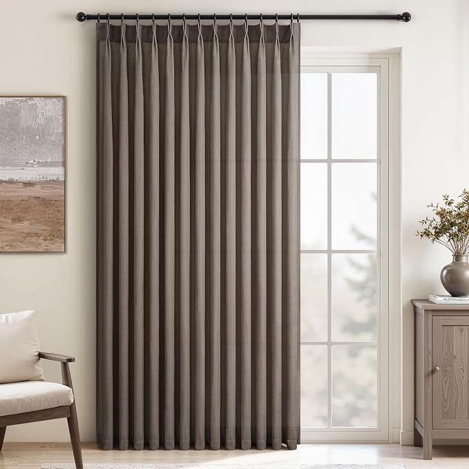 Topfinel 96 Inches Long Pinch Pleated Semi Sheer Curtains, Burlywood Blended by Topfinel