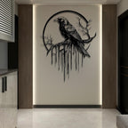 Crow Metal Wall Decor, Raven Wall Art, Large Gothic Raven Decor Hangings, Bird Wall Decor, Metal Tree Branch Decor, Ravens Sign, Raven Art for Living Room (Gold, 35"x28" | 90x72cm, metal wall art)